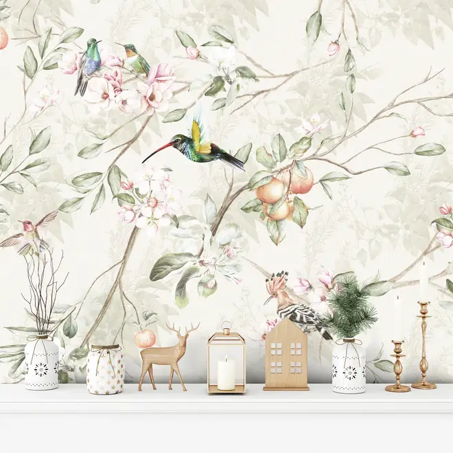 Vintage Blossoms With Birds Wallpaper Mural