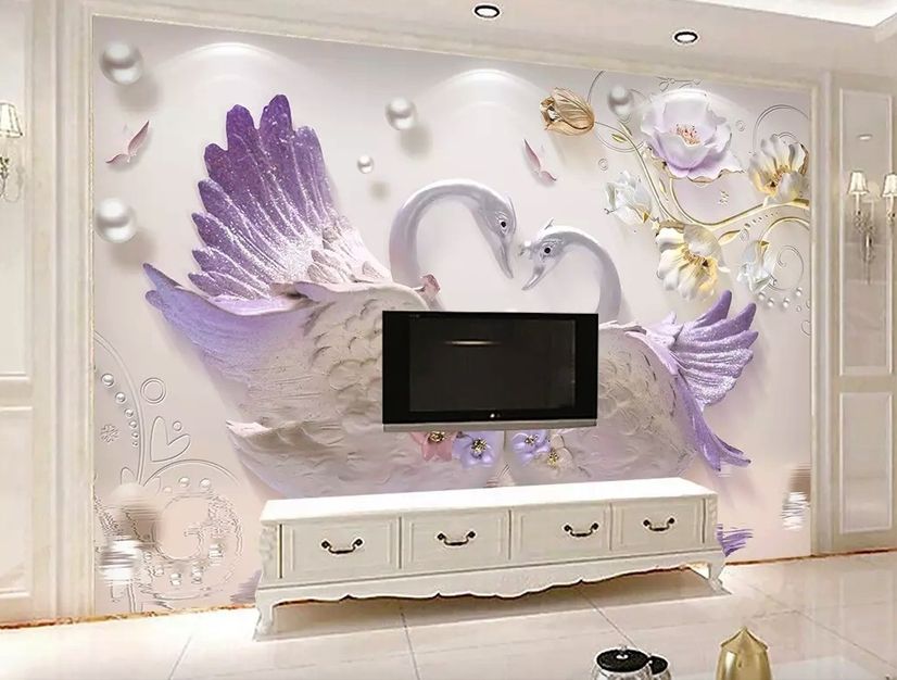 3D Embossed Look Swan Wallpaper Mural
