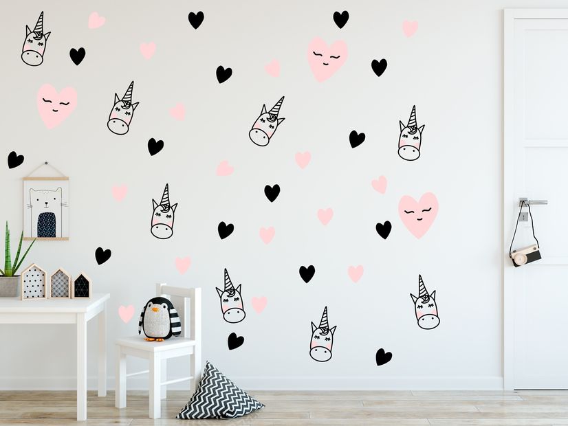 Pink Unicorn and Little Hearts Wall Decal Sticker