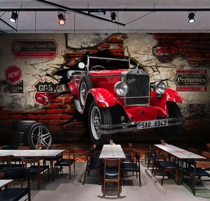 3D Look Vintage Car Wallpaper Mural