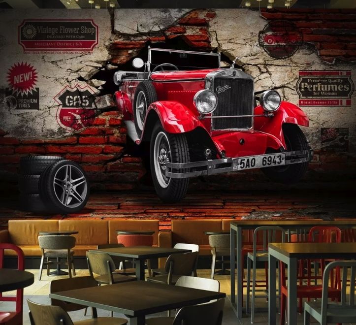 3D Look Vintage Car Wallpaper Mural