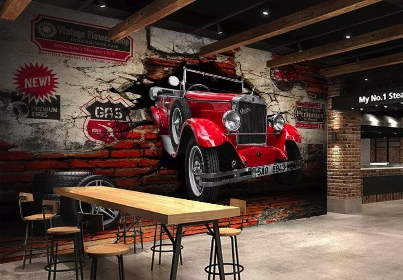 3D Look Vintage Car Wallpaper Mural