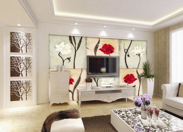 Vintage Red White Floral Wallpaper Mural