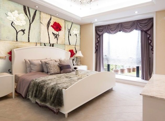 Vintage Red White Floral Wallpaper Mural