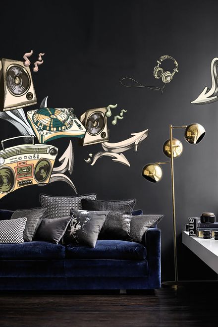 Vintage Music Old Radio and Headphone Wall Decal Sticker