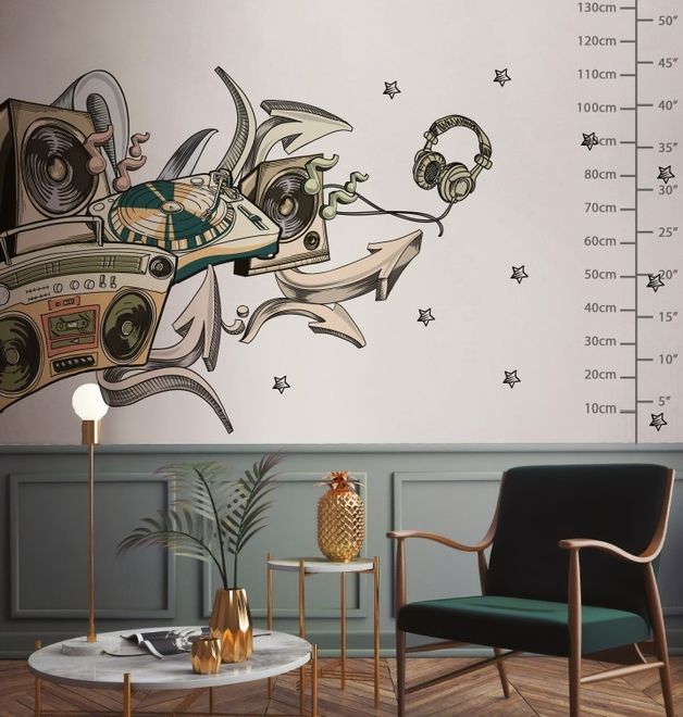 Vintage Music Old Radio and Headphone Wall Decal Sticker