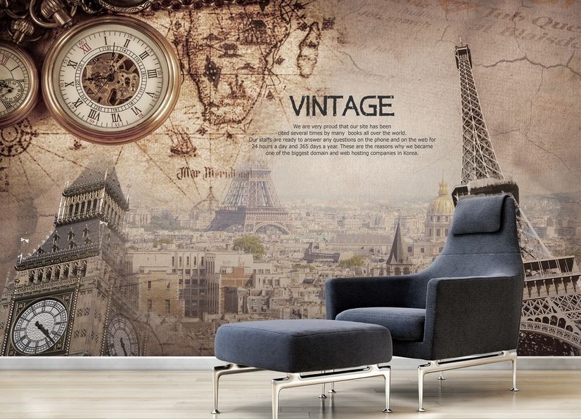 Vintage Eiffel Tower City Landscape Wallpaper Mural
