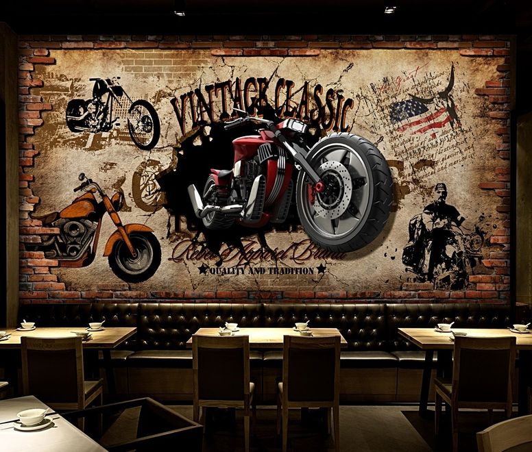 Vintage Motorbike with American Flag Wallpaper Mural