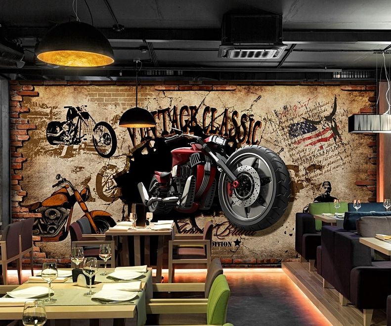 Vintage Motorbike with American Flag Wallpaper Mural