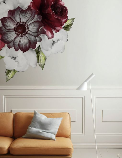 Watercolor Red Rose and Anemone Floral Bouqets Wall Decal Sticker