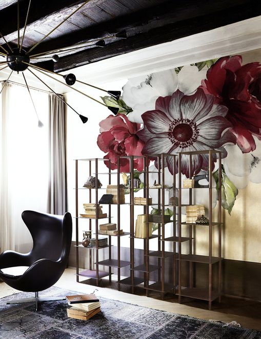 Watercolor Red Rose and Anemone Floral Bouqets Wall Decal Sticker