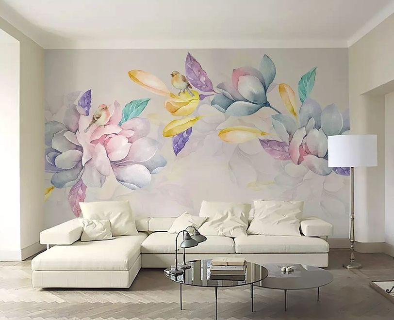Colorful Magnolia Flowers and Birds Wallpaper Mural