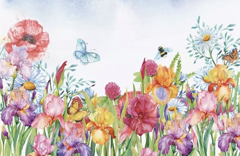 Watercolor Garden Floral Wallpaper Mural