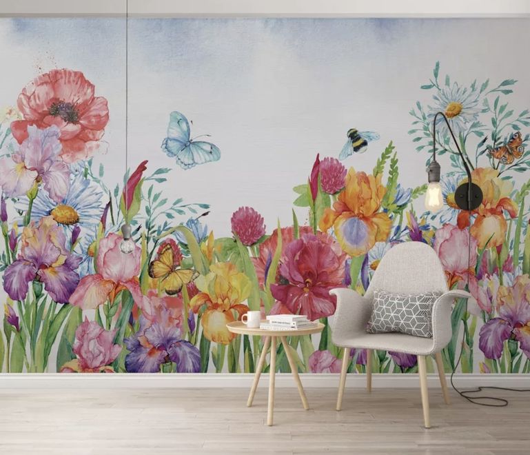 Watercolor Garden Floral Wallpaper Mural