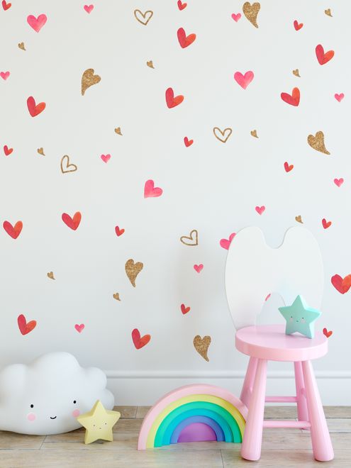 Cute Watercolor Hearts Wall Decal Sticker