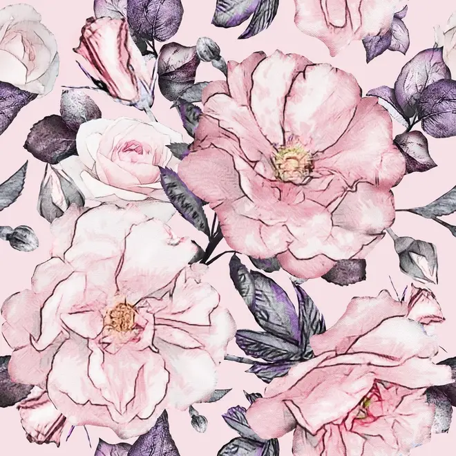Watercolor Pink Floral Pattern Wallpaper Mural