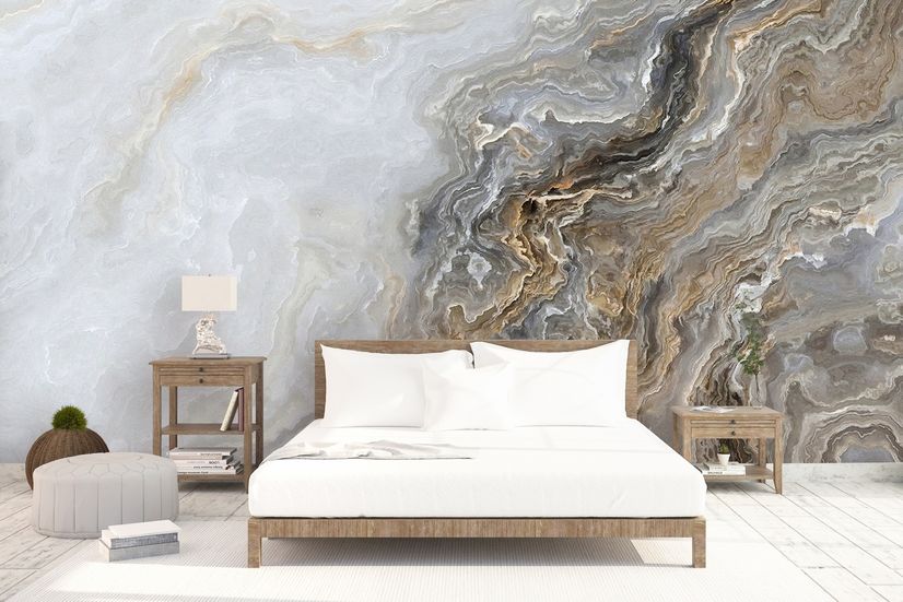 Dark Marble Gray and Brown Waves Wallpaper Mural