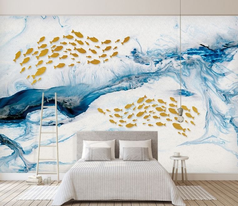 Sea Wave and Fish Wallpaper Mural