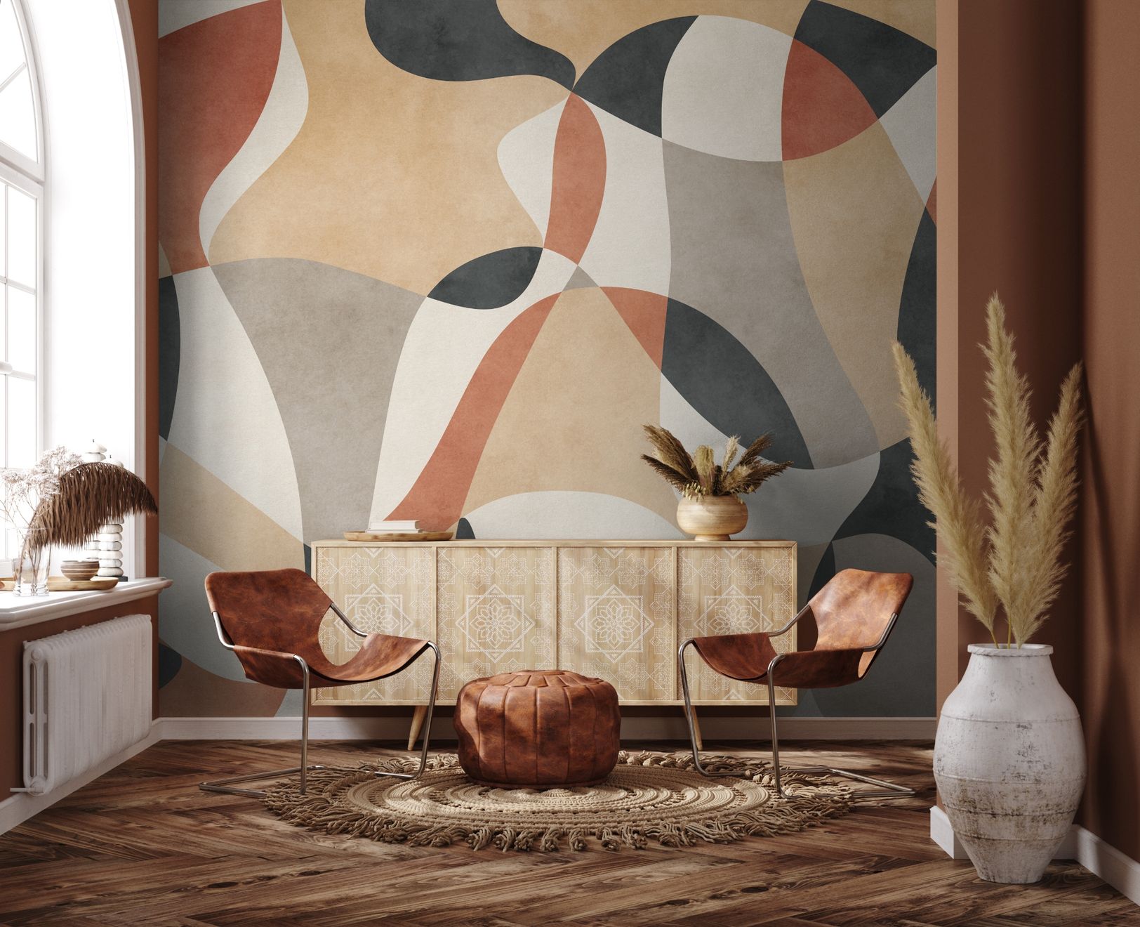 Boho Geometric Abstract Art Wallpaper Mural • Wallmur®
